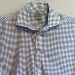 Michael Kors Slim Fit Stretch Blue Checkered Men's Shirt